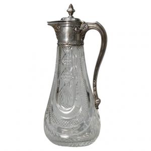 Antica elegante caraffa in cristallo ed argento - O/312 -