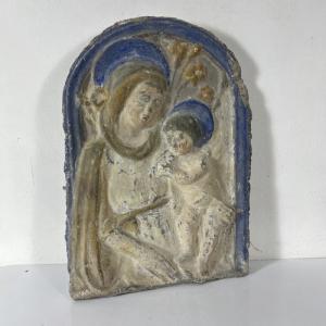Madonna con Bambino Antica icona religiosa Placca '800