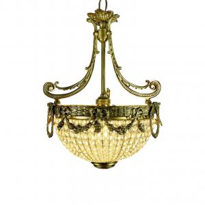 Lámpara de araña francesa de bronce y cristal de principios de 1900