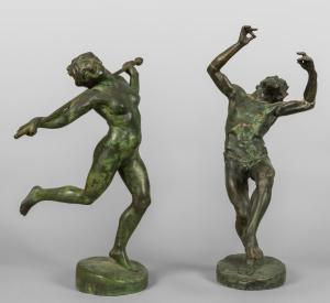 Augusto Rivalta, Sátiro y bailarina, dos esculturas de bronce bruñido