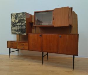 Credenza sideboard vintage in teak con serigrafia-- anni 50 60 - buffet mobile sala modernariato