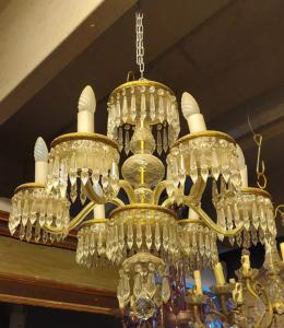  lamp153 lampadario liberty a 6 bracci con cristalli, mis. cm 55 x 60 h  