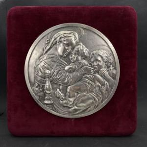 Icono religioso antiguo sagrado Madonna della Seggiola en plata 800