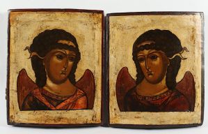 Rusia, siglo XVII. Par de iconos raros, los dos arcángeles Miguel y Gabriel.